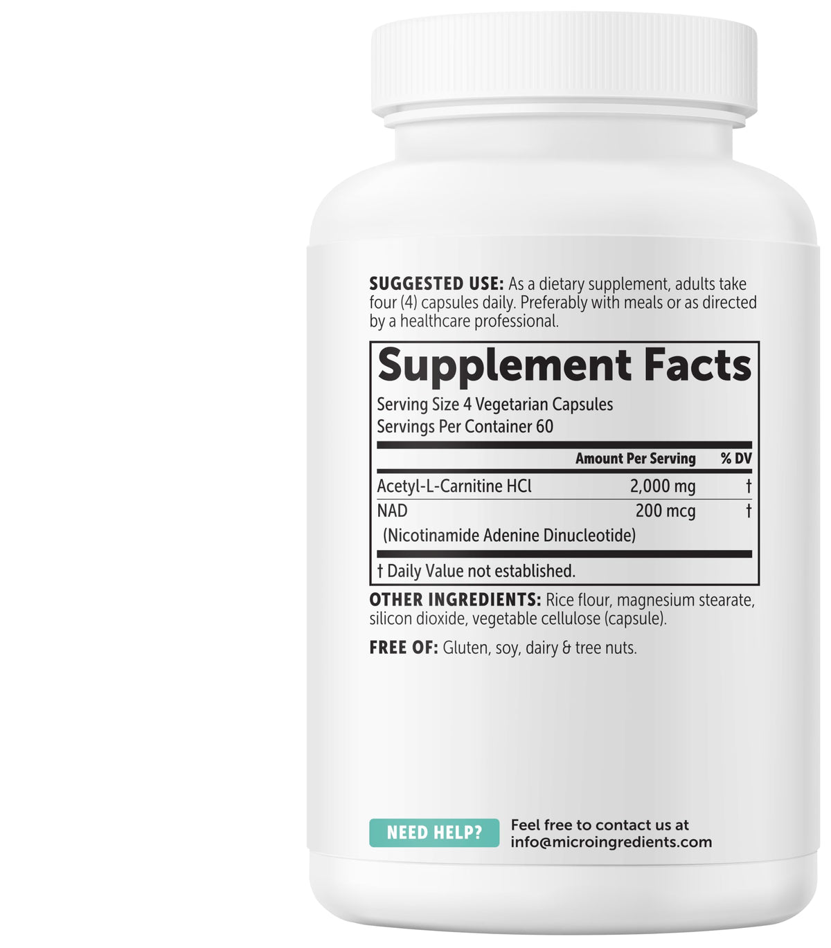Capsules végétales Micro Ingredients Acetyl L-Carnitine HCl sur table