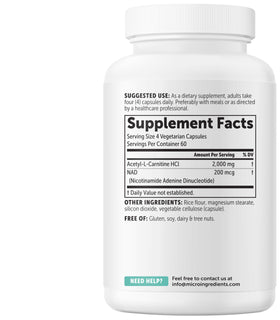 Capsules végétales Micro Ingredients Acetyl L-Carnitine HCl sur table