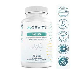 Capsules végétales MyGevity NAC 600mg sur fond blanc