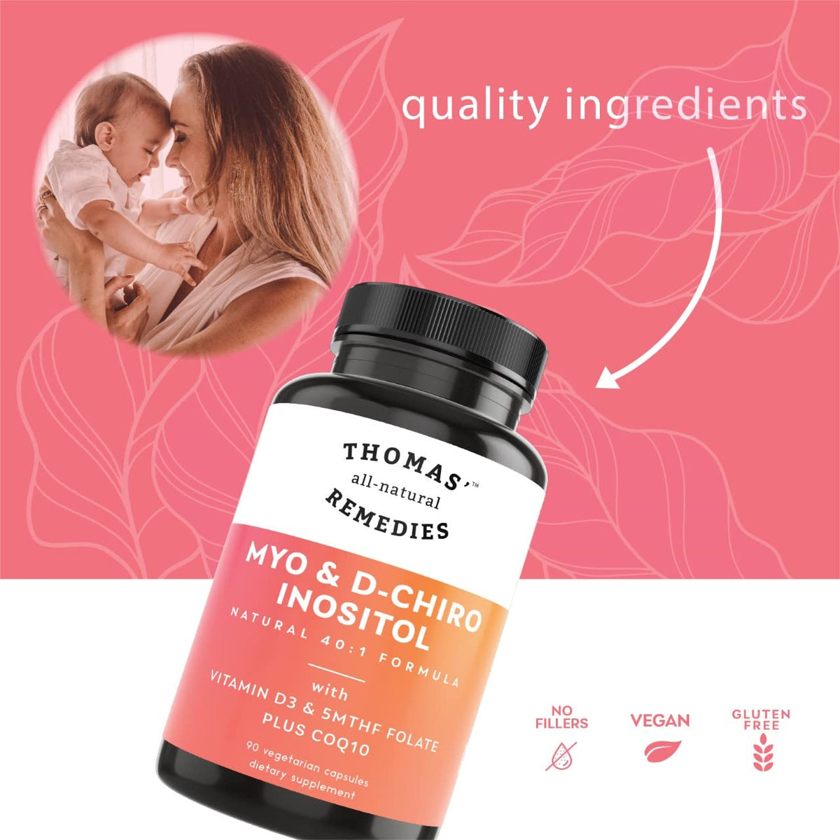Capsules végétales Myo Inositol et D-Chiro Inositol de Thomas' Remedies