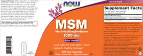 Capsules végétales NOW Foods MSM 1000 mg sur fond blanc