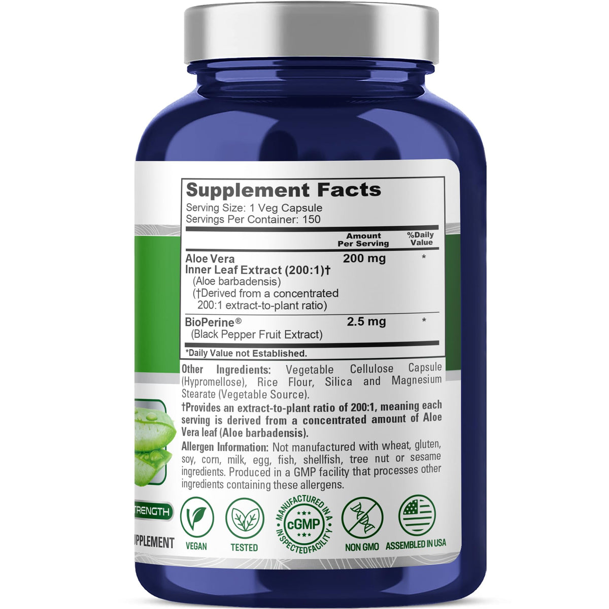 Capsules végétales NusaPure Aloe Vera en gros plan