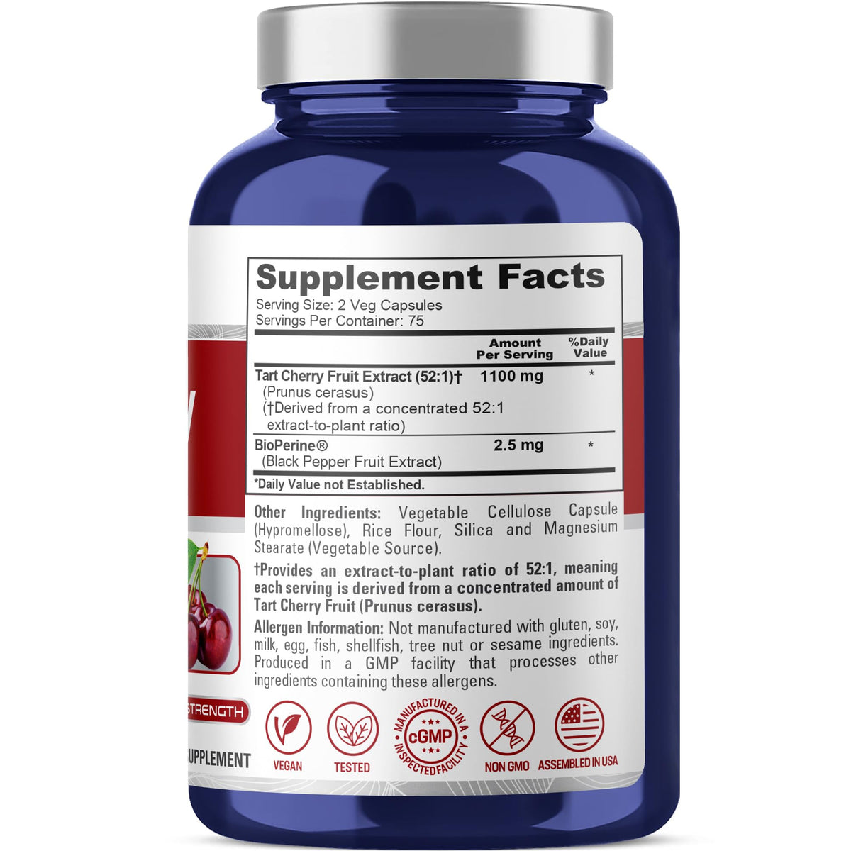 Capsules végétales NusaPure Cerise Acide 1100 mg sur une surface blanche