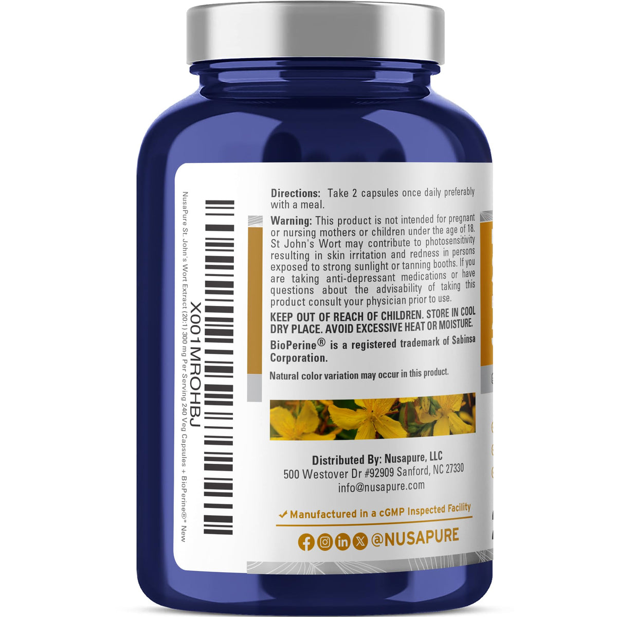 Capsules végétales NusaPure Millepertuis sur fond blanc