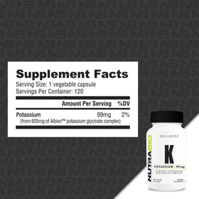 Capsules végétales NutraBio Complexe de Potassium en gros plan