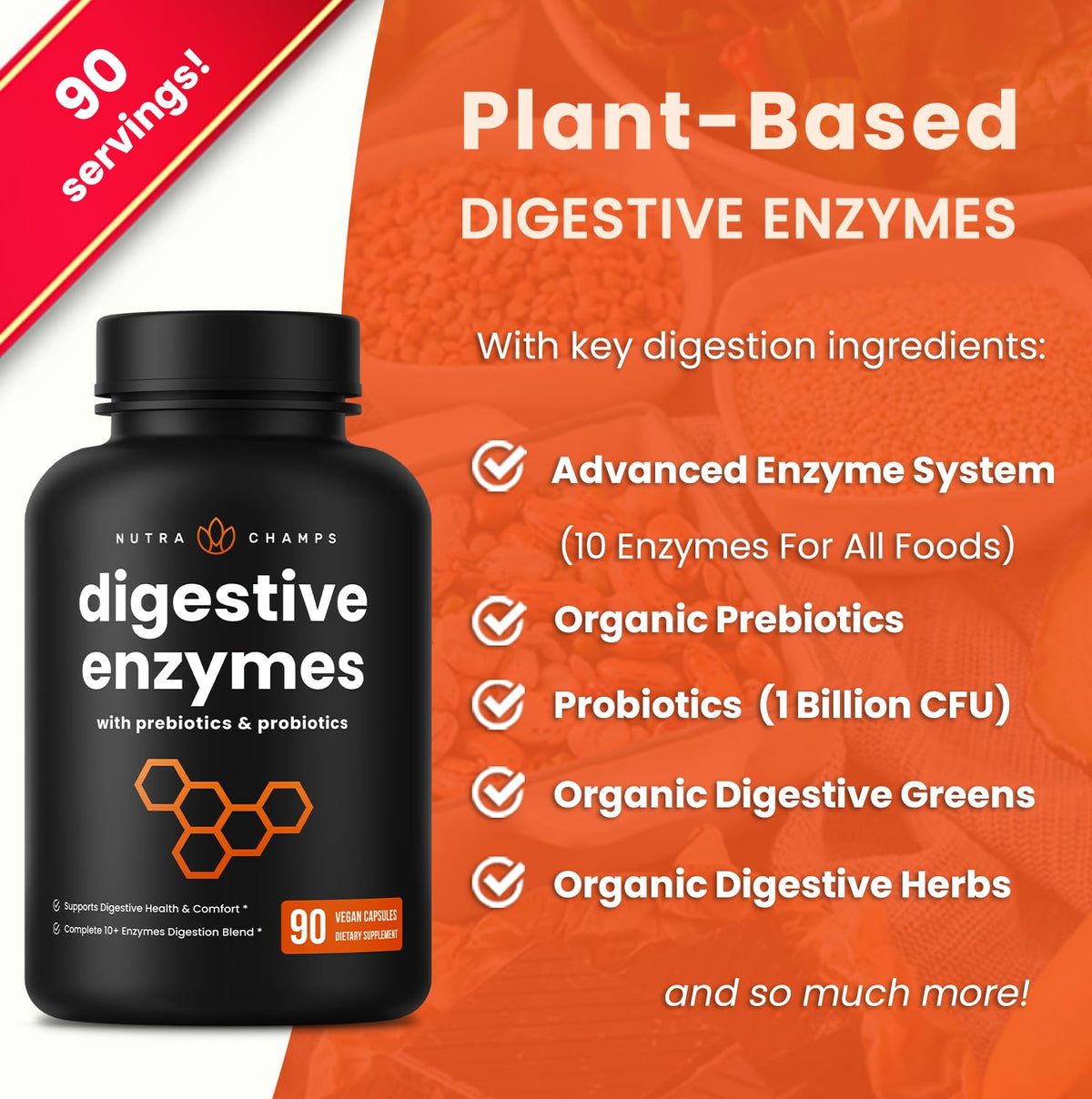 Capsules végétales NutraChamps Multi-Enzymes sur fond blanc