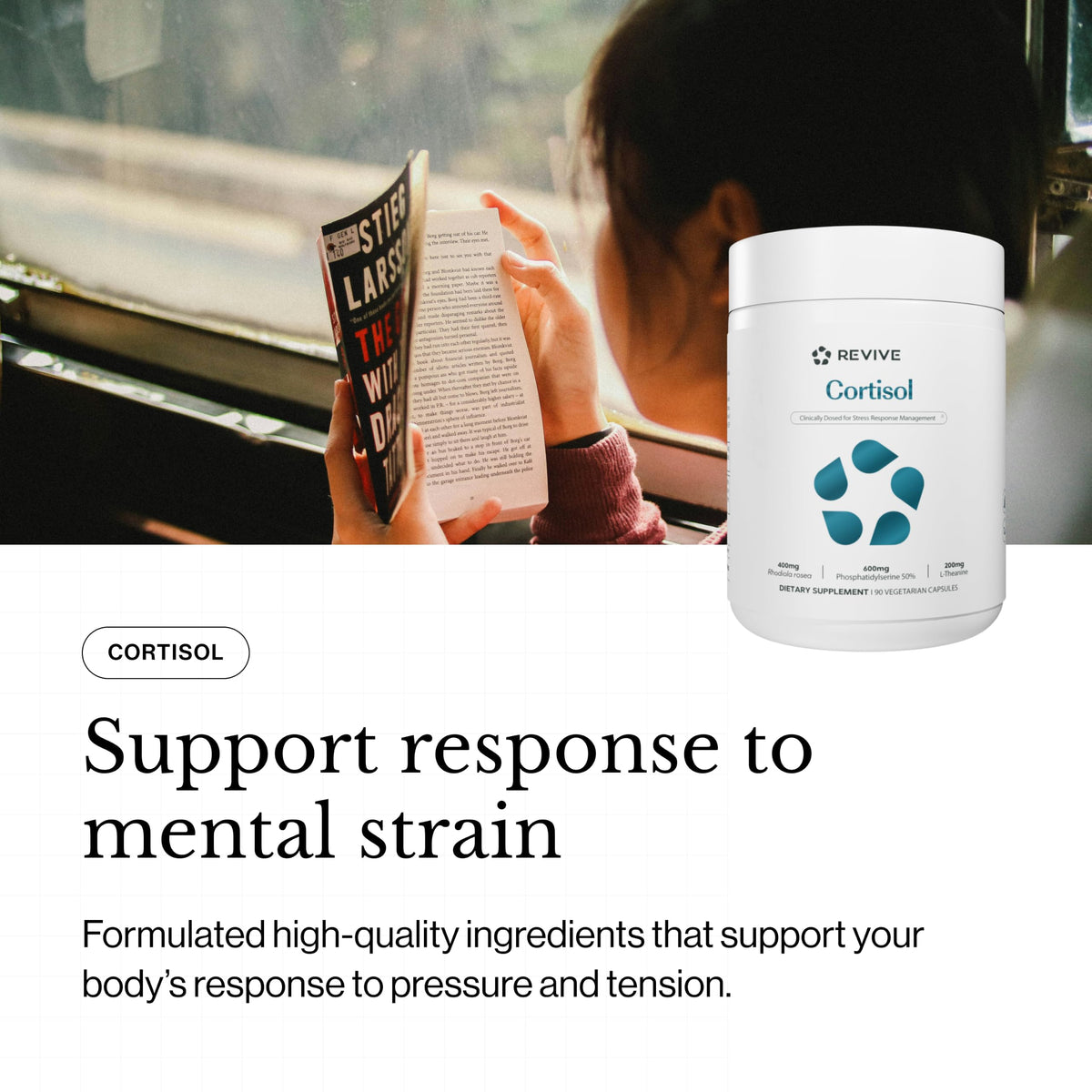 Capsules végétales Revive anti-cortisol sur fond blanc