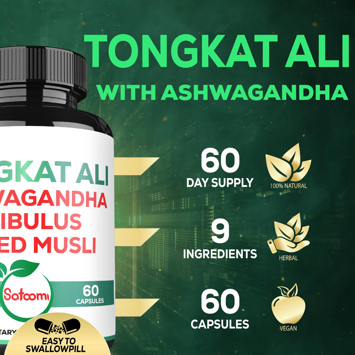 Capsules végétales Satoomi Extrait de Racine de Tongkat Ali sur une table