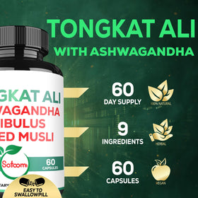 Capsules végétales Satoomi Extrait de Racine de Tongkat Ali sur une table