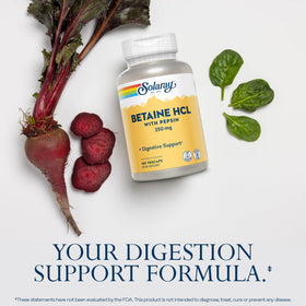 Capsules végétales SOLARAY Betaine HCl avec Pepsine 250 mg