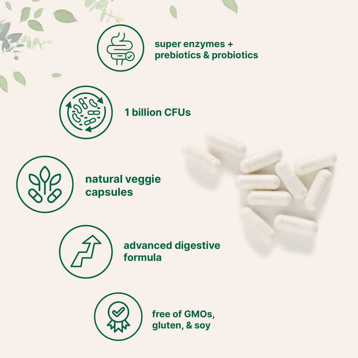 Capsules végétales Super Enzymes Micro Ingredients sur une surface blanche