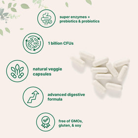 Capsules végétales Super Enzymes Micro Ingredients sur une surface blanche