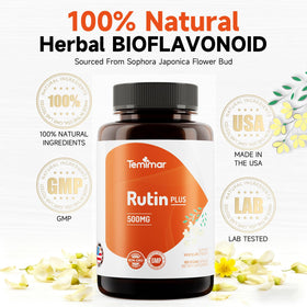 Capsules végétales Temimar Rutin 500mg sur fond blanc