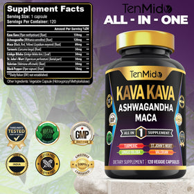 Capsules végétales Tenmido Kava Kava 8 en 1 sur fond blanc