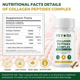 Capsules végétales VEYORA Complexe de Peptides de Collagène sur fond blanc
