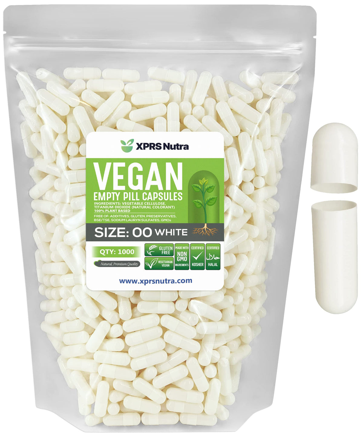 Capsules végétales vides taille 00 XPRS Nutra, vue de face
