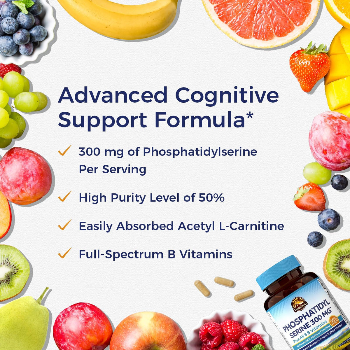Capsules végétales Vitalitown Phosphatidylserine sur une surface