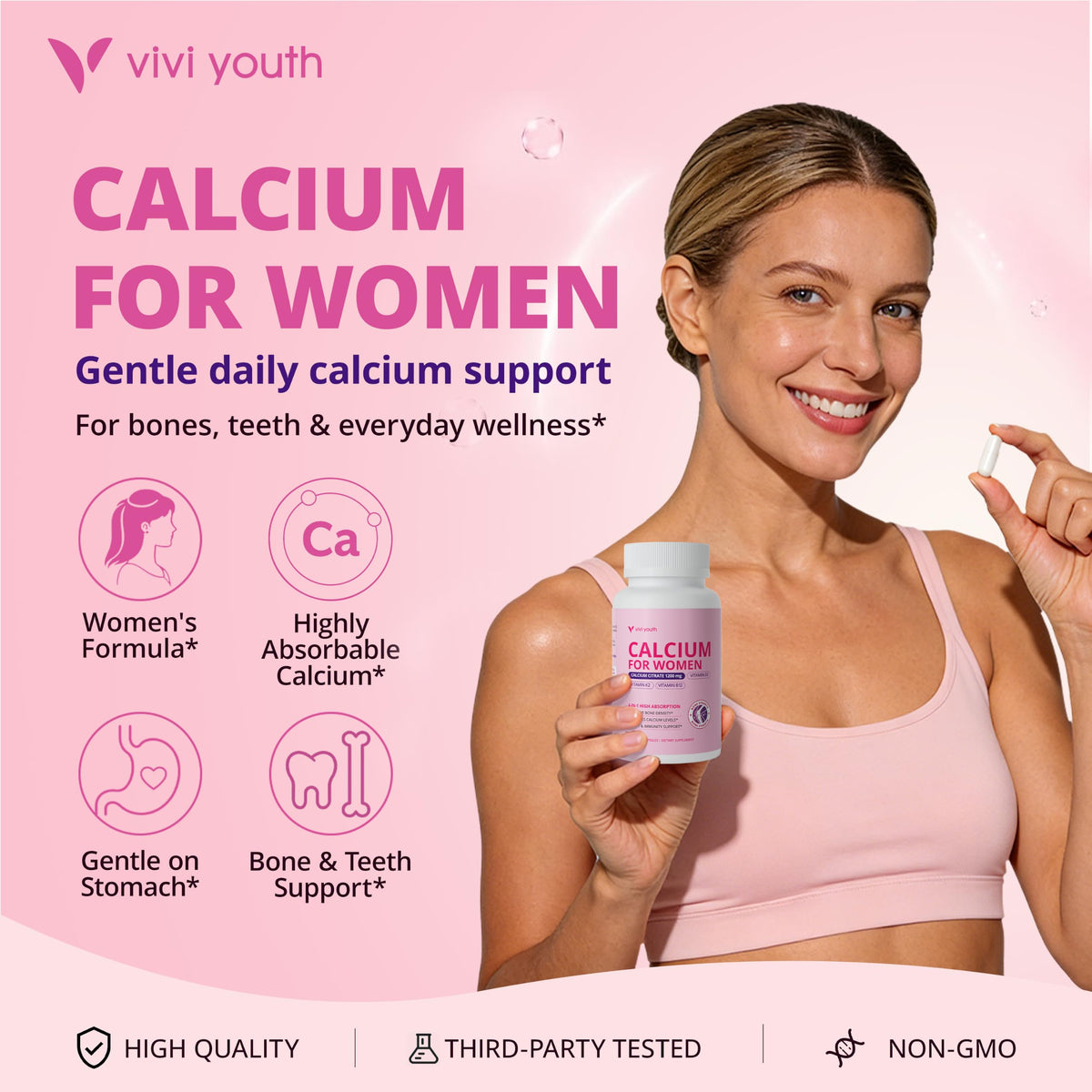 Capsules végétales VIVI Youth Calcium 1200 mg avec Vitamine D3