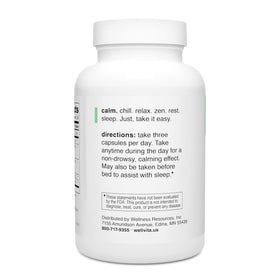 Capsules végétales Well+vita Calm de Wellness Resources sur fond blanc