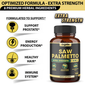 Capsules végétaliennes agobi Saw Palmetto 8en1 sur fond blanc