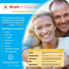 Capsules végétaliennes Brain Bean Brain B Balance sur une surface en bois
