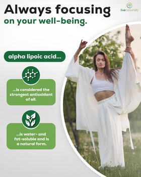 Capsules végétaliennes d'acide alpha-lipoïque 300mg sur fond blanc