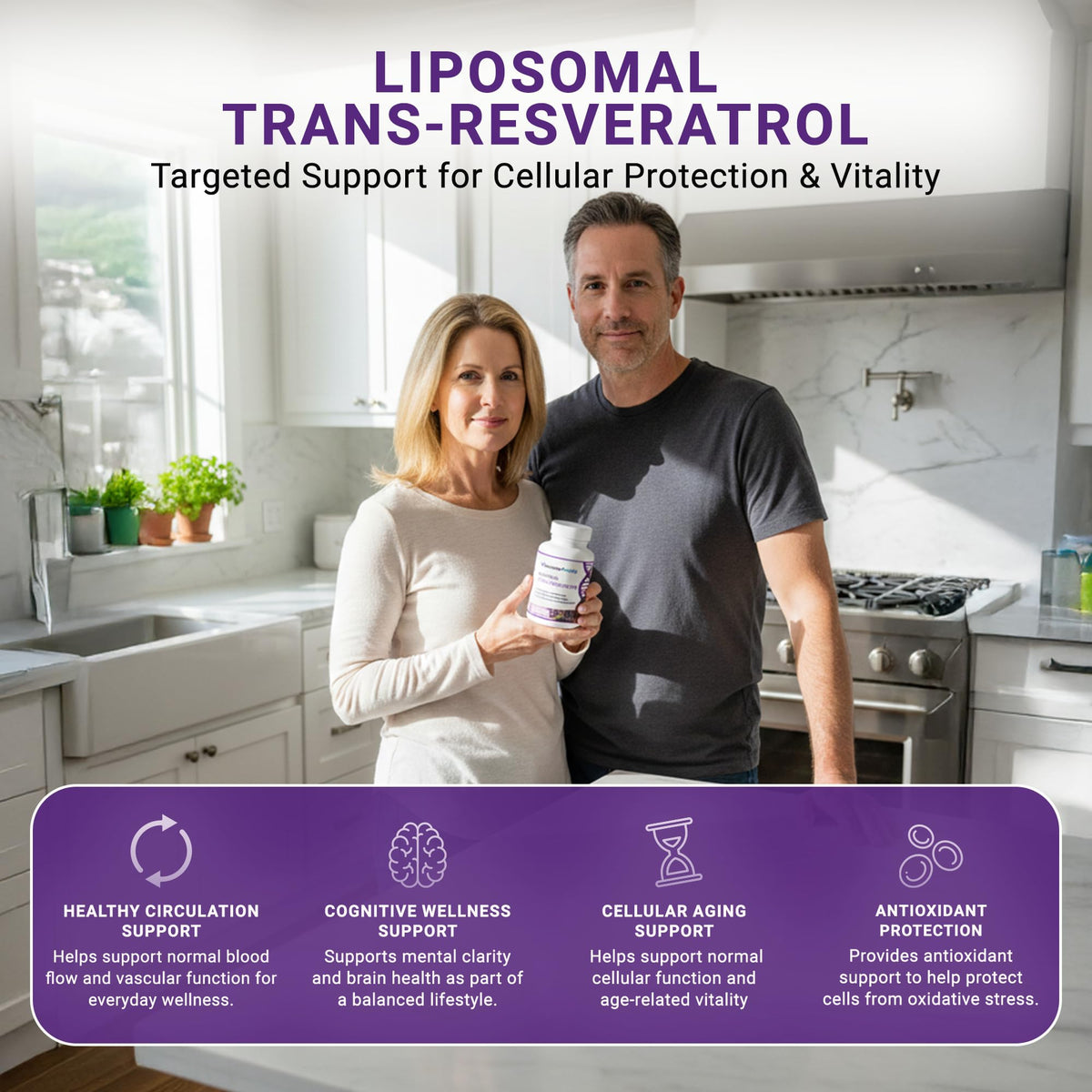 Capsules végétaliennes de GenuinePurity Liposomal Trans Resvératrol sur fond blanc