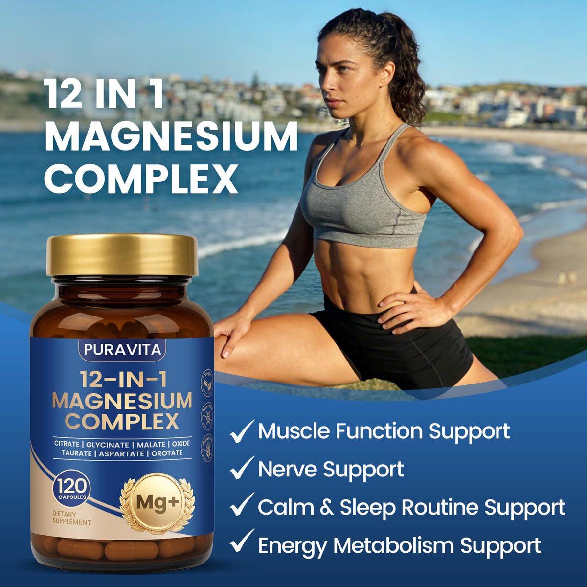 Capsules végétaliennes de magnésium PURAVITA 12 en 1