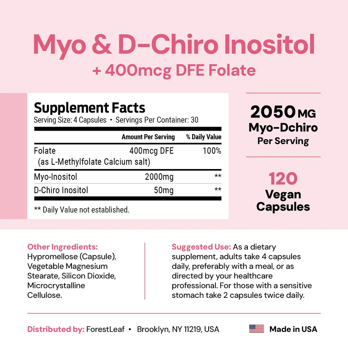 Capsules végétaliennes ForestLeaf Myo-Inositol sur fond blanc