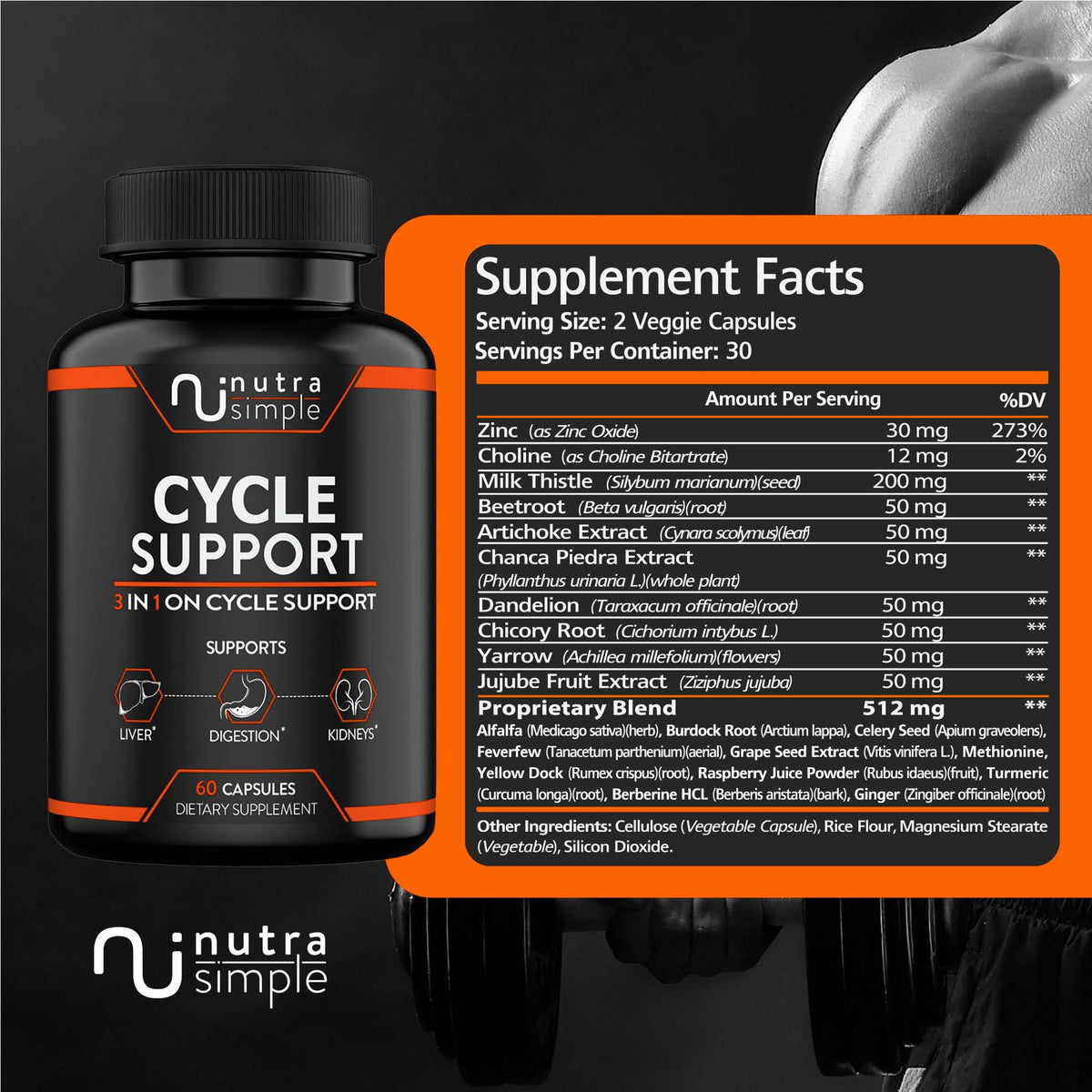 Capsules végétaliennes Nutra Simple à côté du flacon