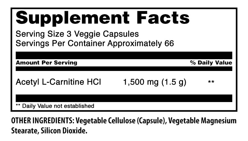 Capsules végétariennes d'Acétyl-L-Carnitine Amazing Nutrition