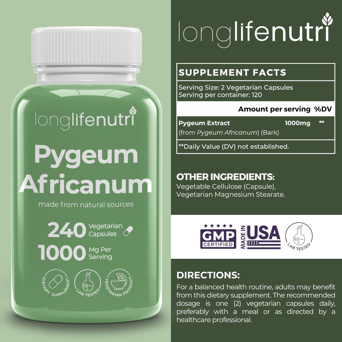 Capsules végétariennes d'extrait d'écorce de pygeum africain en gros plan