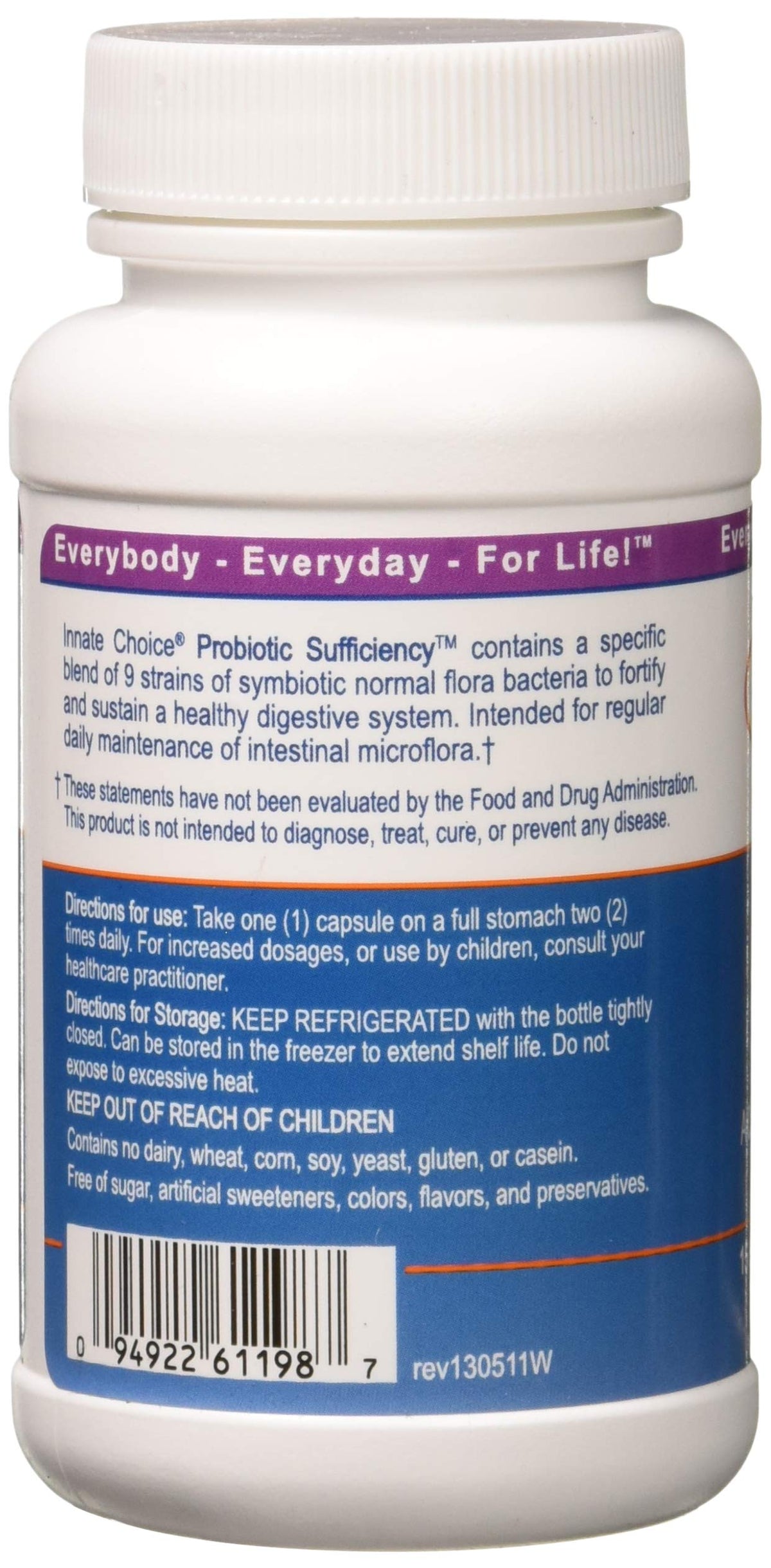 Capsules végétariennes d'Innate Choice Probiotic Sufficiency