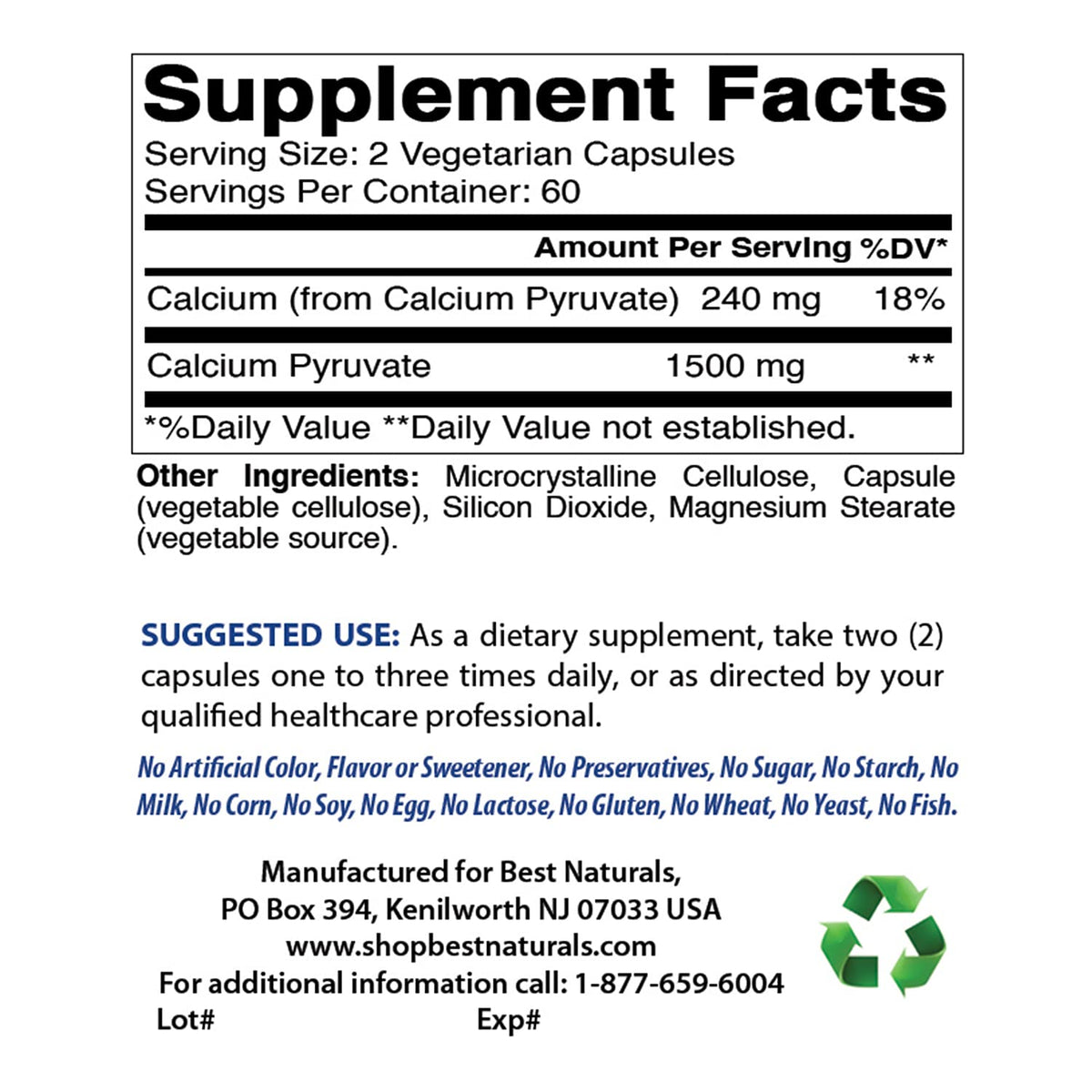 Capsules végétariennes de Calcium Pyruvate 750 mg Best Naturals