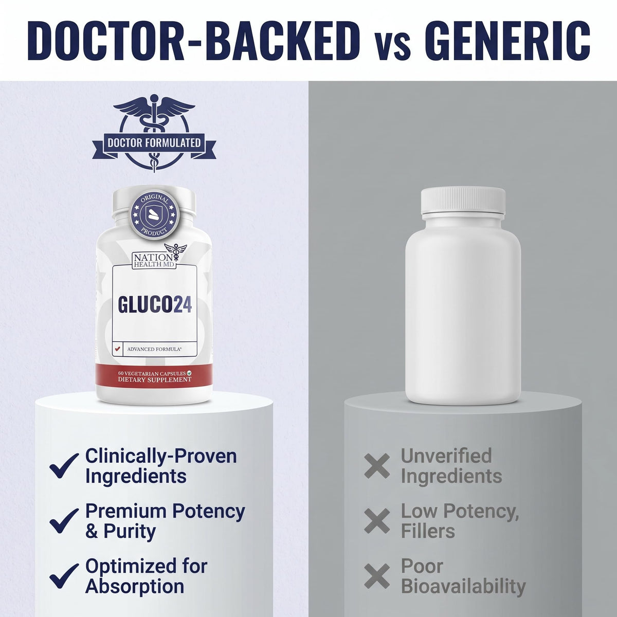 Capsules végétariennes de Gluco24 sur une surface en bois