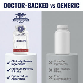 Capsules végétariennes de Gluco24 sur une surface en bois