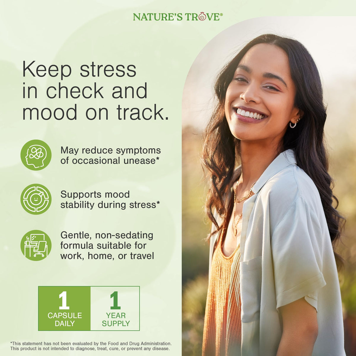 Capsules végétariennes de L-Theanine 200mg Nature's Trove sur fond blanc