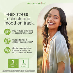 Capsules végétariennes de L-Theanine 200mg Nature's Trove sur fond blanc