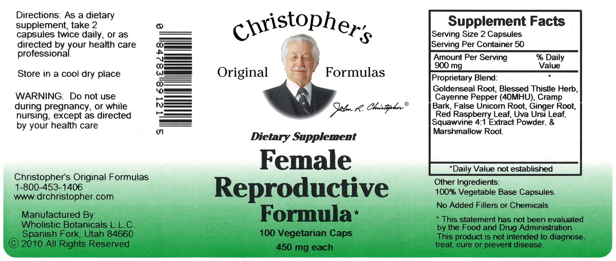 Capsules végétariennes de la Formule Reproductive Féminine sur fond blanc