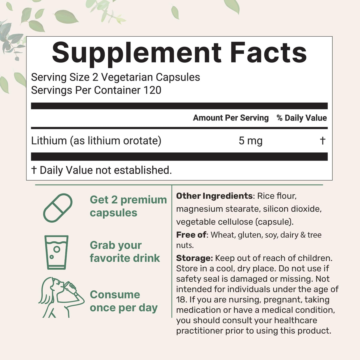 Capsules végétariennes de Lithium Orotate 5mg Micro Ingredients sur fond blanc
