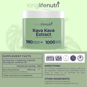 Capsules végétariennes de LongLifeNutri Kava Kava Extrait sur fond blanc
