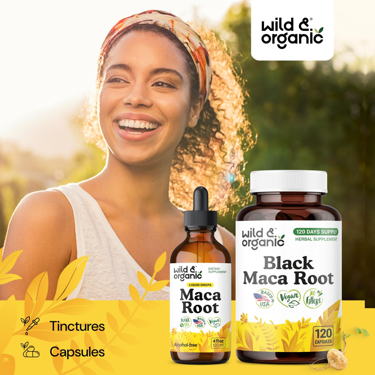 Capsules végétariennes de Maca Noire Wild & Organic