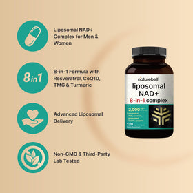 Capsules végétariennes de NatureBell Complex Liposomal NAD+ dans la paume de la main