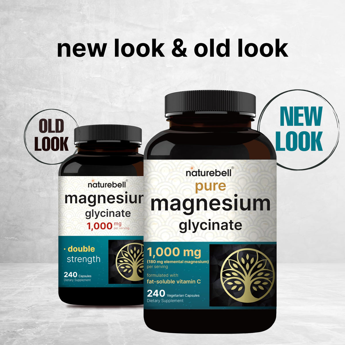 Capsules végétariennes de NatureBell Magnésium Glycinate sur fond blanc