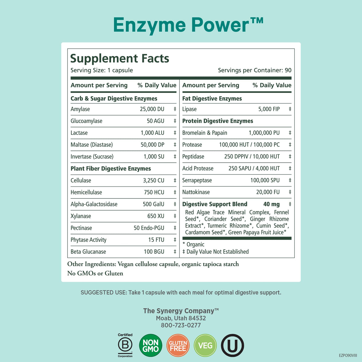 Capsules végétariennes de PURE SYNERGY Enzymes daily