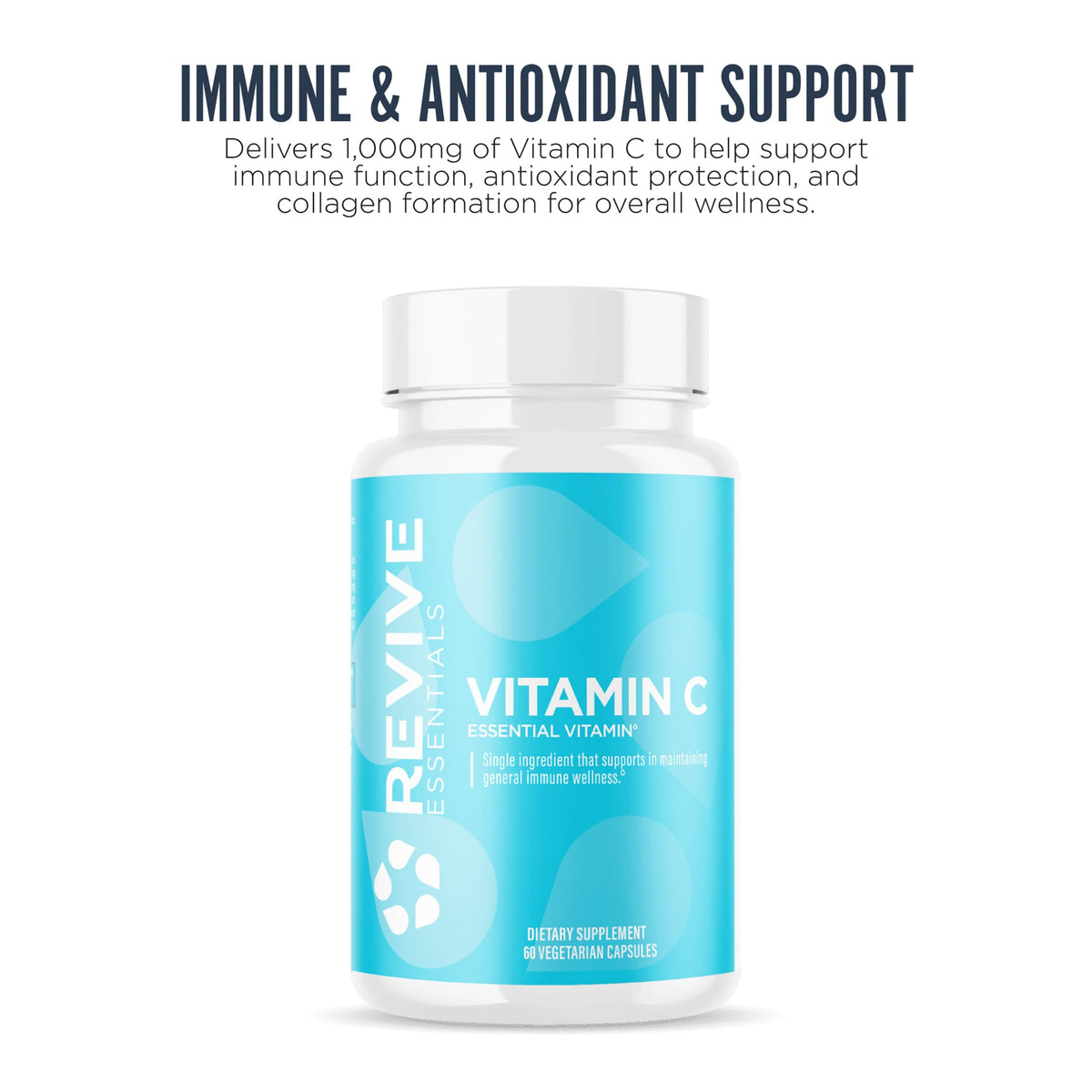 Capsules végétariennes de Revive Vitamine C sur fond blanc