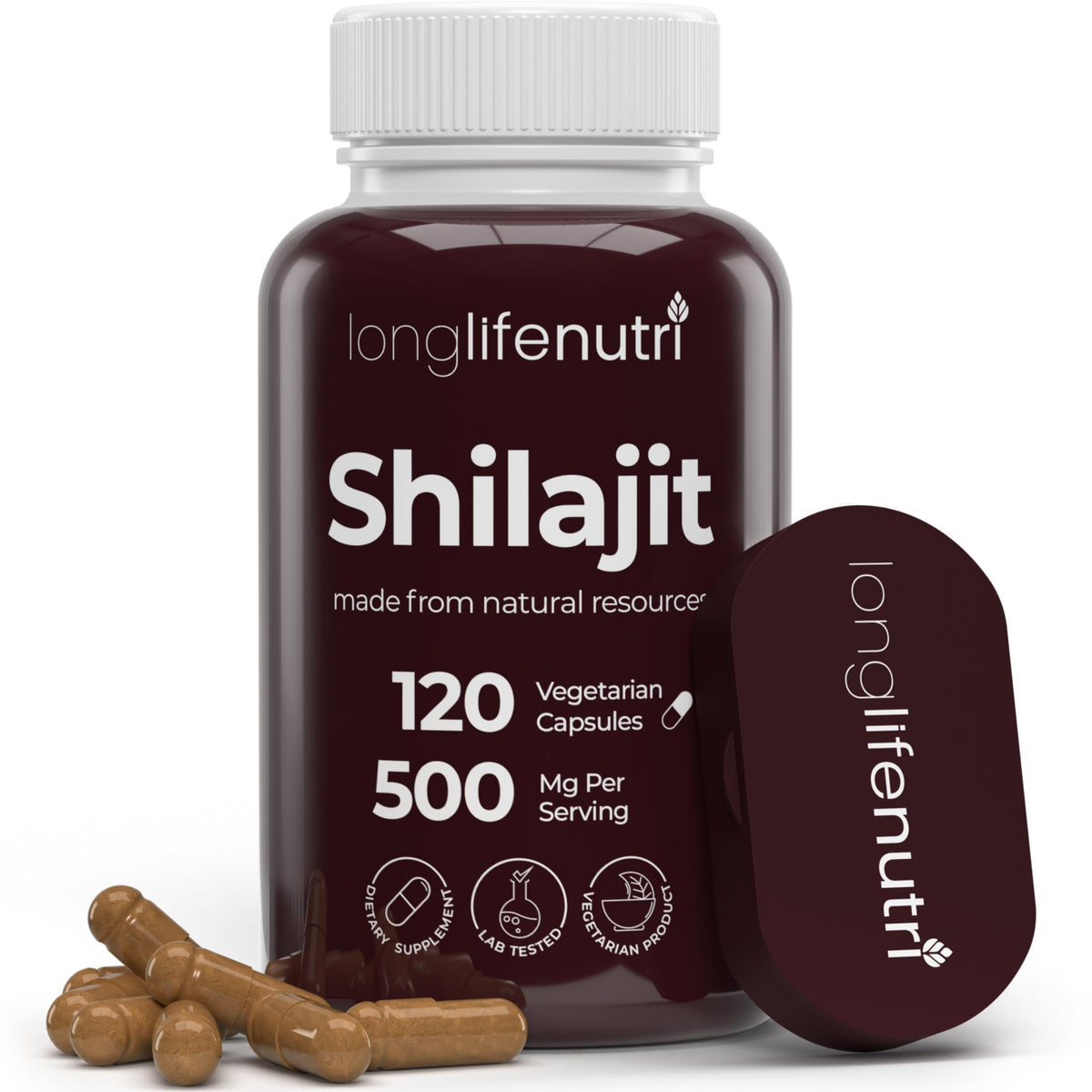 Capsules végétariennes de Shilajit Pur 500mg en boîte