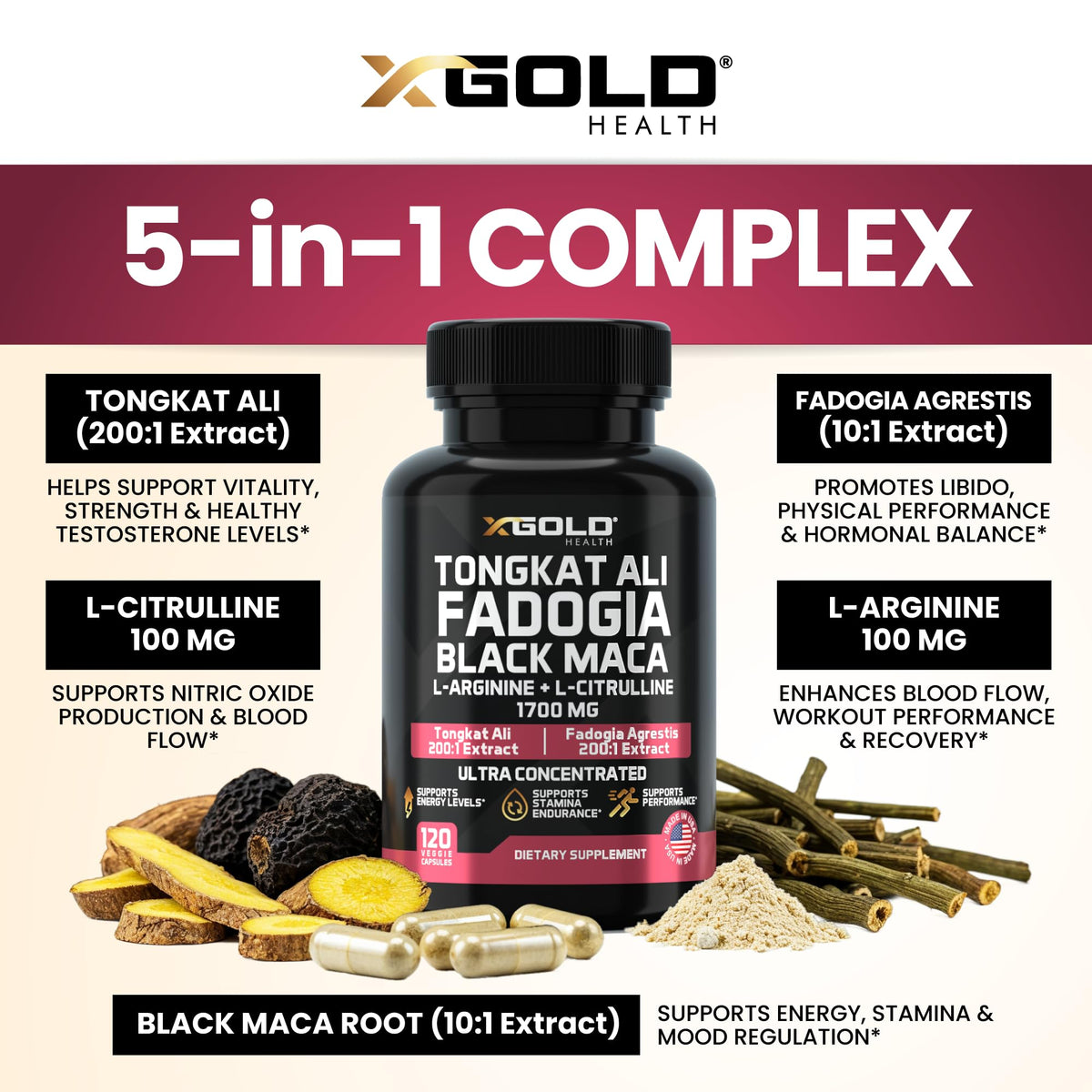 Capsules végétariennes de Tongkat Ali 200:1 X Gold Health