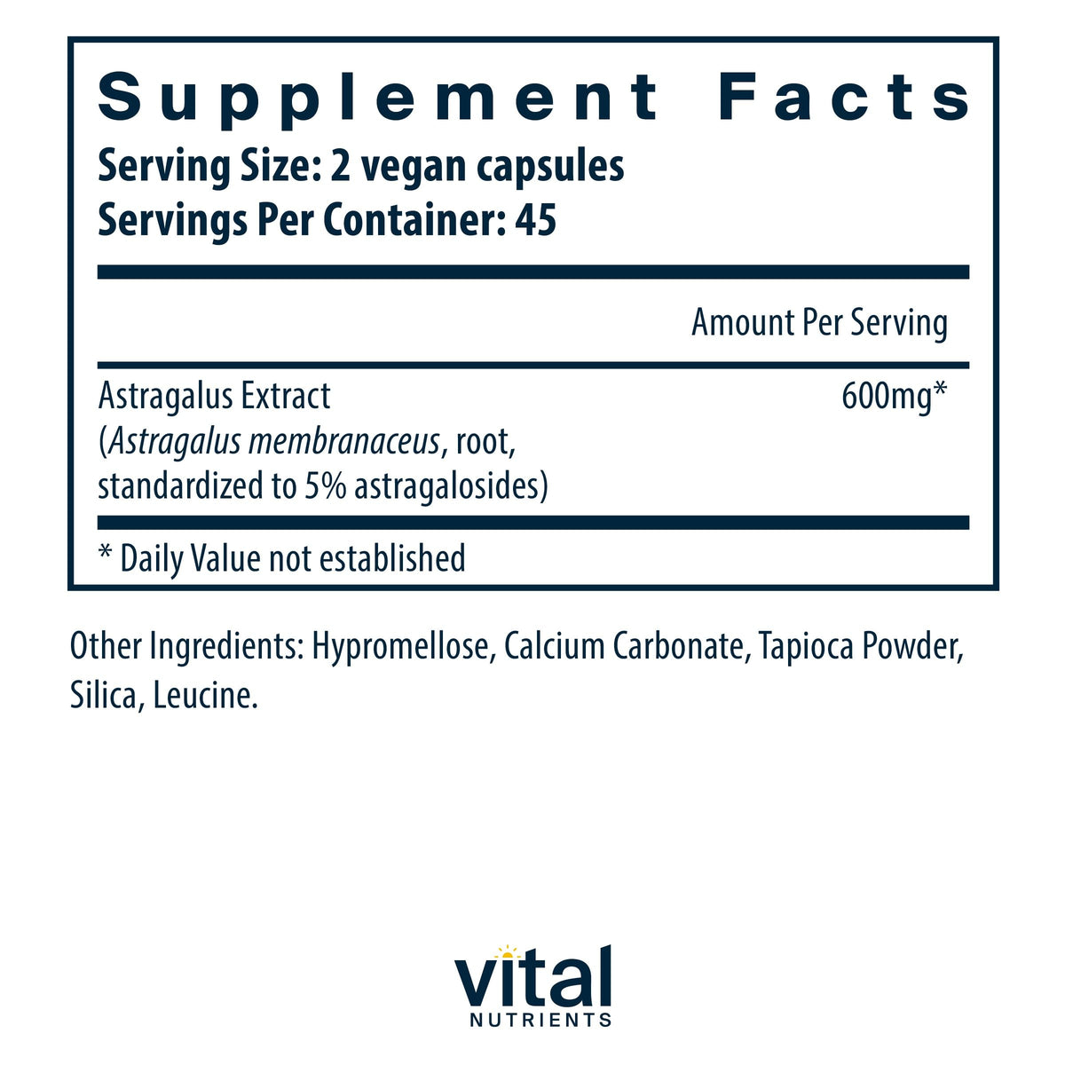 Capsules végétariennes de Vital Nutrients Extrait de Racine d'Astragale
