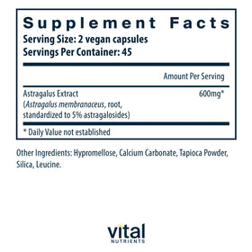 Capsules végétariennes de Vital Nutrients Extrait de Racine d'Astragale